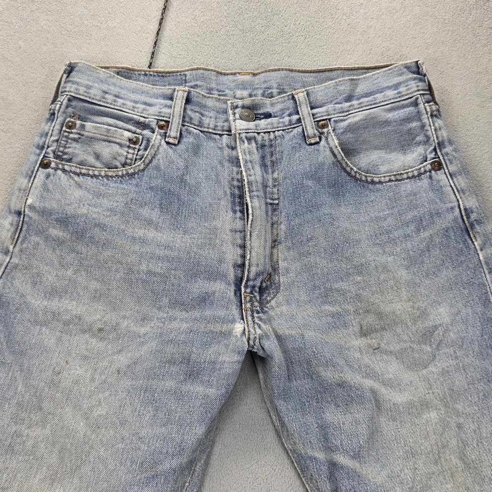 Levis Jeans Mens Selvedge Blue Light Wash Regular Straight Whiskers Fits 28x26 - Picture 11 of 16